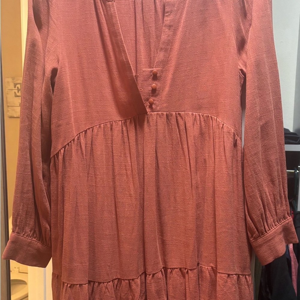 mittoshop Rust Textured Button-Front Dress